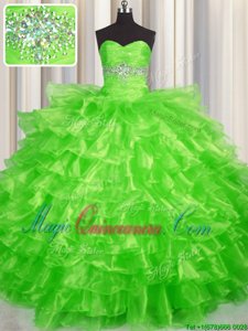 Sweetheart Sleeveless Organza Sweet 16 Dress Beading and Ruffled Layers Lace Up