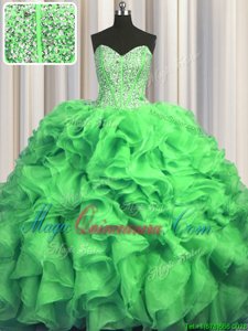 Visible Boning Bling-bling With Train Ball Gowns Sleeveless Ball Gown Prom Dress Sweep Train Lace Up