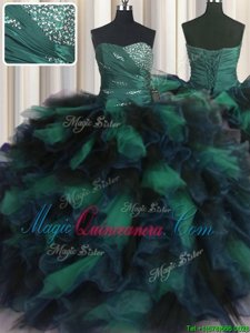 Enchanting Multi-color Sleeveless Organza and Tulle Lace Up Vestidos de Quinceanera for Military Ball and Sweet 16 and Quinceanera