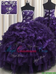 High Class Ruffled Layers Floor Length Ball Gowns Sleeveless Purple Quinceanera Dresses Lace Up