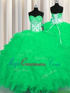 Low Price Turquoise Sleeveless Organza Lace Up Quinceanera Dresses for Military Ball and Sweet 16 and Quinceanera