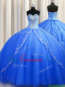 Exquisite Tulle Sleeveless Sweet 16 Quinceanera Dress Brush Train and Beading