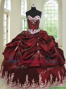 Free and Easy Pick Ups Floor Length Wine Red Sweet 16 Quinceanera Dress Sweetheart Sleeveless Lace Up