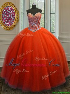 Amazing Red Sweetheart Lace Up Beading 15 Quinceanera Dress Sleeveless