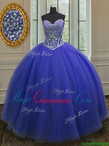 Royal Blue Sweetheart Lace Up Beading Quince Ball Gowns Sleeveless