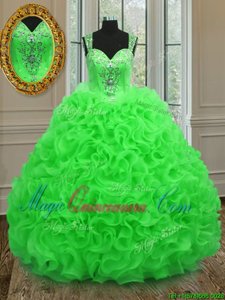 Straps Straps Zipper Quince Ball Gowns Beading and Ruffles Sleeveless Floor Length