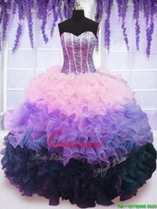 Exquisite Sleeveless Lace Up Floor Length Beading and Ruffles and Ruffled Layers Quinceanera Dresses