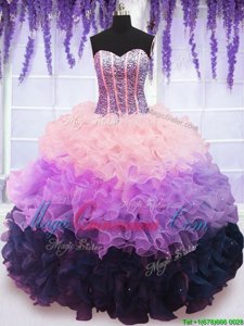 Decent Multi-color Sleeveless Floor Length Beading and Ruffles and Ruffled Layers Lace Up Quinceanera Gown