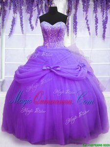 Deluxe Ball Gowns Sweet 16 Dresses Lavender Sweetheart Tulle Sleeveless Floor Length Lace Up