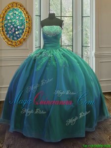 Glorious Teal Sleeveless Sequins Floor Length Quinceanera Gown