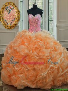 Glorious Ball Gowns Quinceanera Gowns Orange Sweetheart Organza Sleeveless Floor Length Lace Up