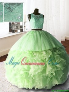 Scoop Sleeveless Brush Train Zipper Quince Ball Gowns Organza and Tulle and Lace