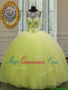 Tulle Sweetheart Sleeveless Lace Up Beading Sweet 16 Dresses in Yellow Green