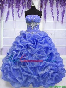 Strapless Sleeveless Organza Sweet 16 Dress Beading and Pick Ups Lace Up