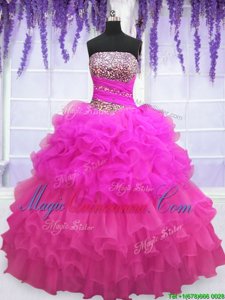 Captivating Pick Ups Ruffled Floor Length Ball Gowns Sleeveless Multi-color Quinceanera Gowns Lace Up