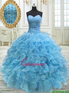 Sweetheart Sleeveless Lace Up Sweet 16 Quinceanera Dress Baby Blue Organza