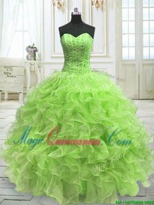 Yellow Green Sleeveless Beading and Ruffles Floor Length Ball Gown Prom Dress