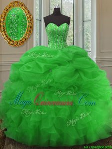 Best Pick Ups Floor Length Green Quinceanera Gowns Sweetheart Sleeveless Lace Up