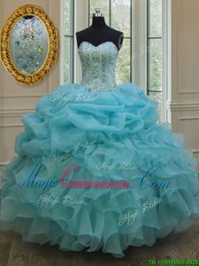 Edgy Pick Ups Sweetheart Sleeveless Lace Up Vestidos de Quinceanera Baby Blue Organza