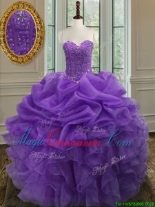 Lavender Sleeveless Beading and Ruffles Floor Length Quince Ball Gowns