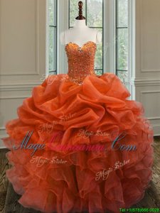 Attractive Orange Red Sweetheart Neckline Beading and Ruffles Quinceanera Gown Sleeveless Lace Up