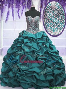 Adorable Teal Sleeveless Beading and Sequins and Pick Ups Floor Length Quinceanera Dresses