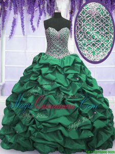 Sleeveless Floor Length Beading and Sequins and Pick Ups Lace Up 15 Quinceanera Dress with Dark Green