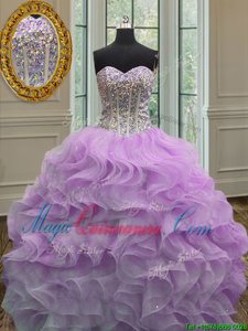 Lilac Sleeveless Beading and Ruffles Floor Length Sweet 16 Dress