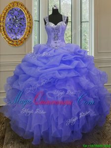 Sweet Straps Straps Purple Ball Gowns Beading and Ruffles Sweet 16 Quinceanera Dress Zipper Organza Sleeveless Floor Length