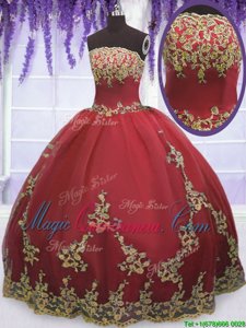 Floor Length Coral Red Vestidos de Quinceanera Strapless Sleeveless Zipper