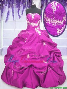 Cheap Fuchsia Sweet 16 Quinceanera Dress Military Ball and Sweet 16 and Quinceanera and For with Appliques and Pick Ups Strapless Sleeveless Lace Up