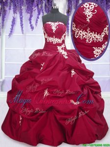 Flirting Fuchsia Lace Up Strapless Appliques and Pick Ups 15 Quinceanera Dress Taffeta Sleeveless