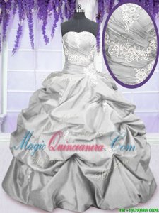 Floor Length Lace Up Quinceanera Dresses Silver and In for Military Ball and Sweet 16 and Quinceanera with Embroidery and Pick Ups