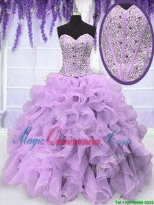 Ideal Organza Sleeveless Floor Length Quinceanera Gown and Beading and Ruffles