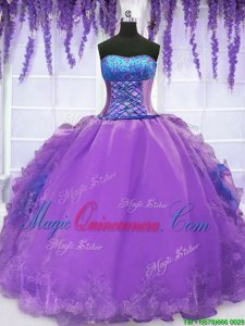 Stylish Floor Length Ball Gowns Sleeveless Purple Sweet 16 Dress Lace Up