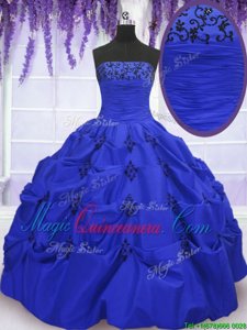 Royal Blue Sleeveless Floor Length Embroidery and Pick Ups Lace Up 15 Quinceanera Dress