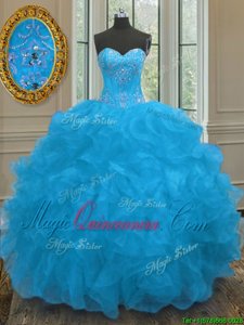 Stylish Ball Gowns Sleeveless Blue 15 Quinceanera Dress Lace Up