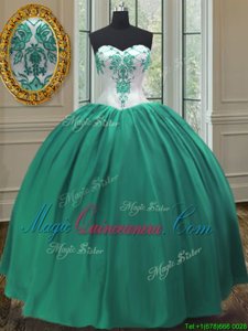 Sexy Turquoise Taffeta Lace Up Sweet 16 Dress Sleeveless Floor Length Embroidery