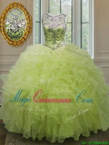 Scoop Sleeveless Organza Quinceanera Gowns Beading and Ruffles Lace Up