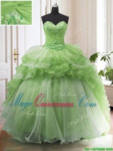 Fancy Sleeveless Organza With Train Court Train Lace Up Quinceanera Dresses in for with Beading and Ruffled Layers