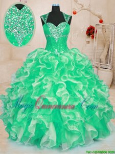 Dynamic Sweetheart Sleeveless Lace Up Quinceanera Gowns Green Organza