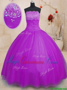 Colorful Tulle Sleeveless Floor Length Quinceanera Gowns and Beading