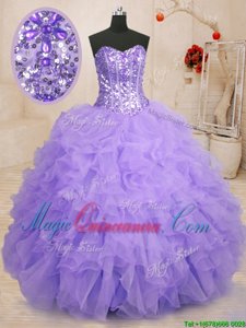 Dazzling Floor Length Ball Gowns Sleeveless Lavender 15th Birthday Dress Lace Up