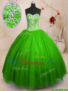 Custom Made Sweetheart Sleeveless Quinceanera Gowns Floor Length Beading Tulle