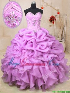 Romantic Pick Ups Floor Length Ball Gowns Sleeveless Lilac Quince Ball Gowns Lace Up