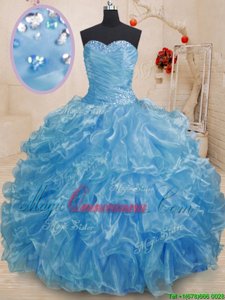 Romantic Floor Length Blue Quinceanera Dresses Sweetheart Sleeveless Lace Up