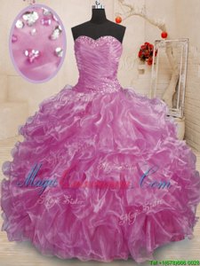 Organza Sweetheart Sleeveless Lace Up Beading and Ruffles 15 Quinceanera Dress in Lilac