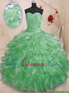 Hot Sale Green Ball Gowns Sweetheart Sleeveless Organza Floor Length Lace Up Beading and Ruffles Quinceanera Gowns