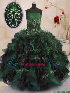 Multi-color Organza Lace Up Sweet 16 Quinceanera Dress Sleeveless Floor Length Beading and Ruffles