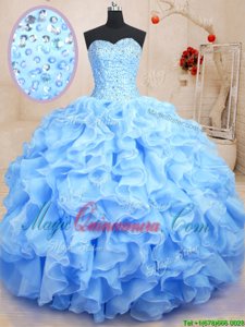 Admirable Beading and Ruffles 15th Birthday Dress Blue Lace Up Sleeveless Floor Length